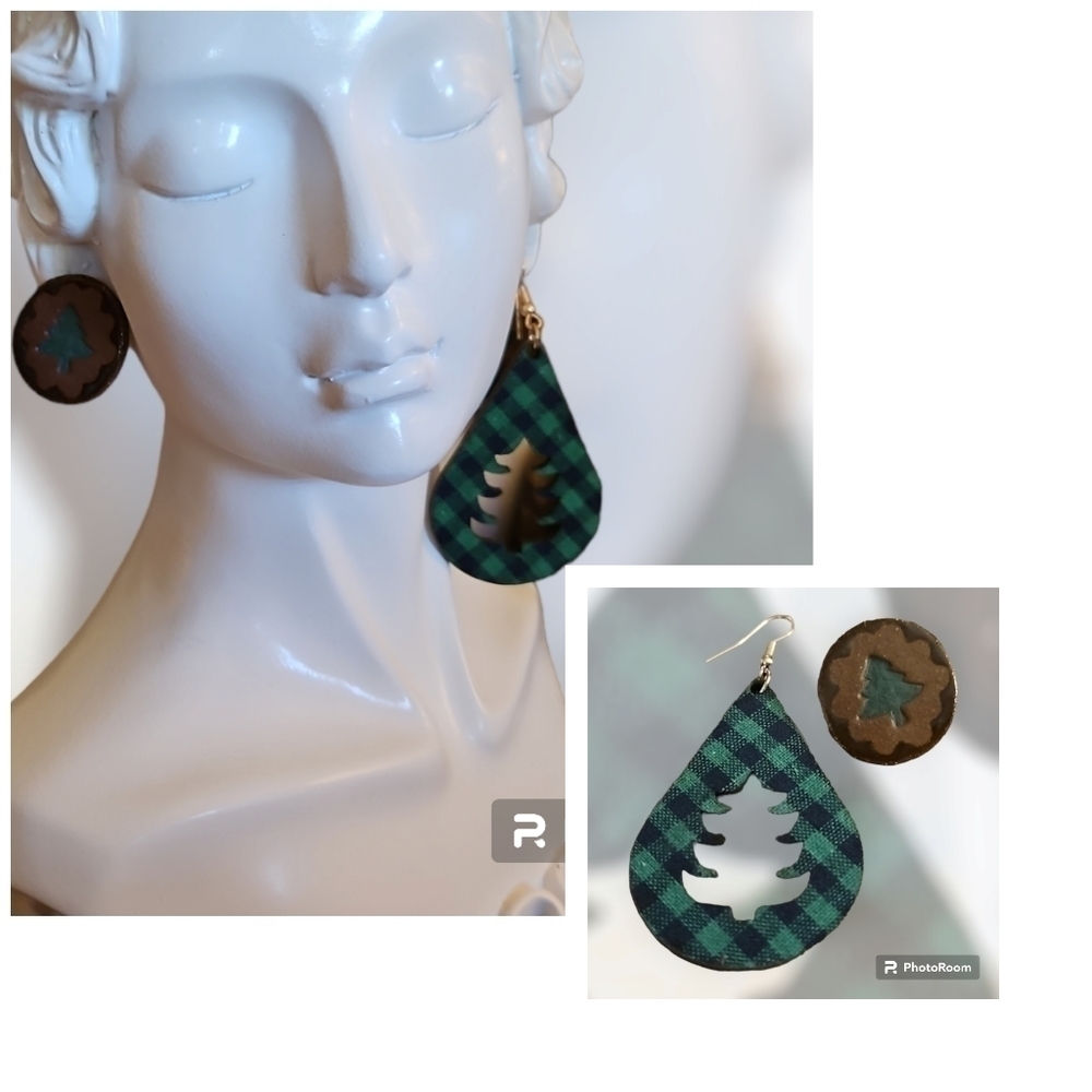 3/$30 Mismatched Christmas Tree Checkered Earrings